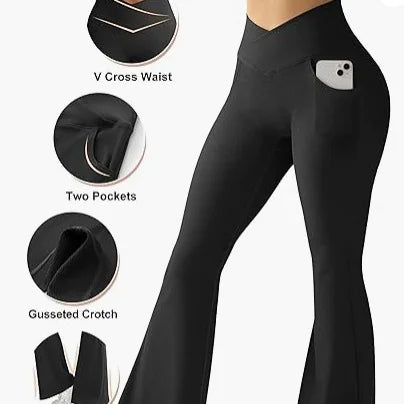 High-Waist Flared Yoga Pants – Ribbed Waistband, Soft Stretch Fabric, &amp; Comfort Fit for Studio or Streetwear