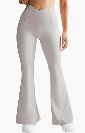 High-Waist Flared Yoga Pants – Ribbed Waistband, Soft Stretch Fabric, &amp; Comfort Fit for Studio or Streetwear