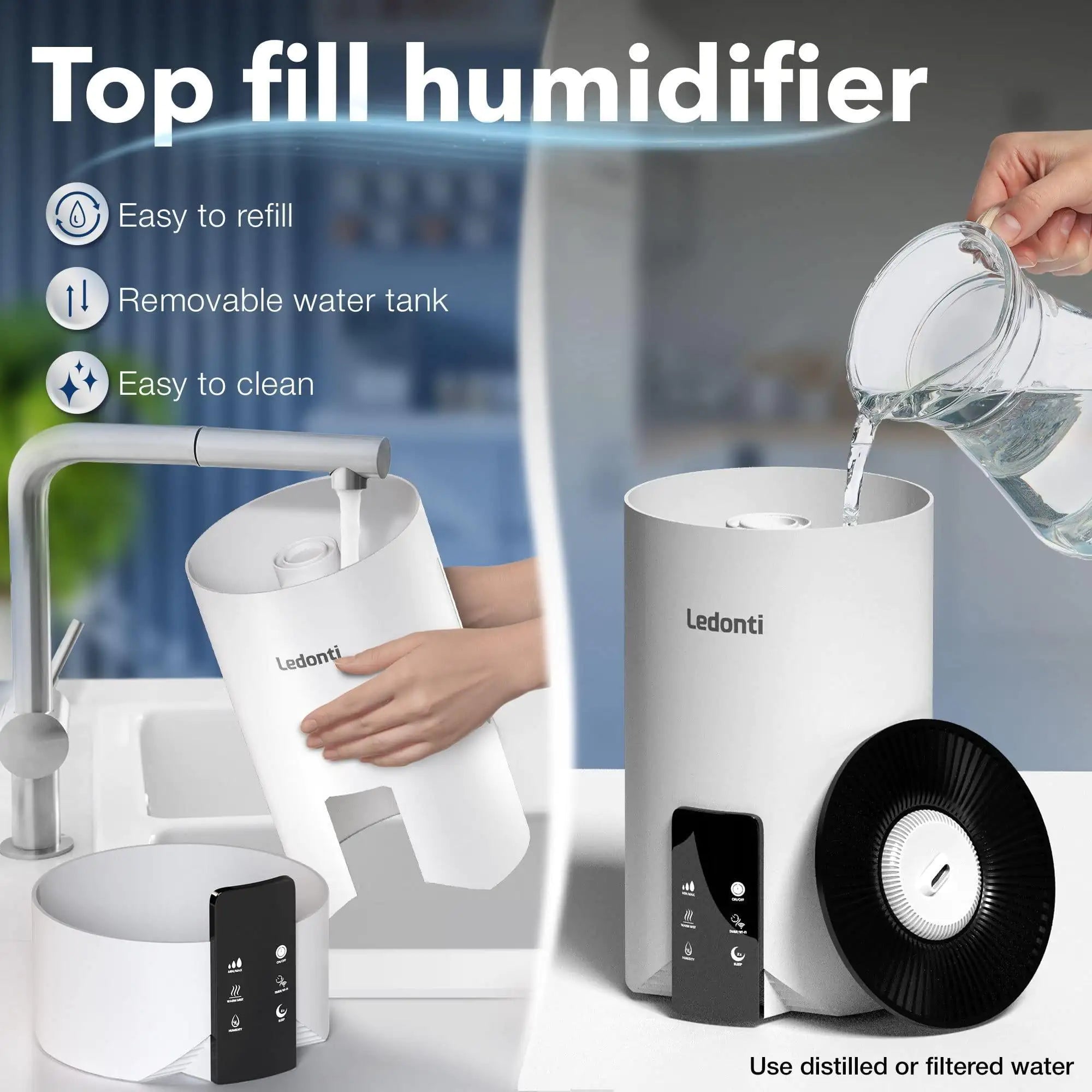 Ledonti Smart Wi-Fi Ultrasonic Air Revitalizer | App-Controlled | Auto Mode | Sleep Mode | Ceramic Filter | 360° Flow