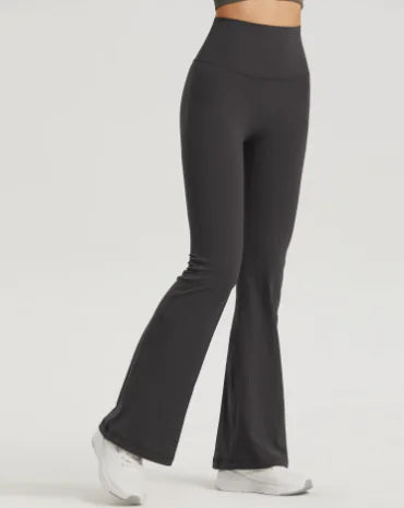 High-Waist Flared Yoga Pants – Ribbed Waistband, Soft Stretch Fabric, &amp; Comfort Fit for Studio or Streetwear