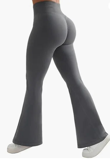 High-Waist Flared Yoga Pants – Ribbed Waistband, Soft Stretch Fabric, &amp; Comfort Fit for Studio or Streetwear