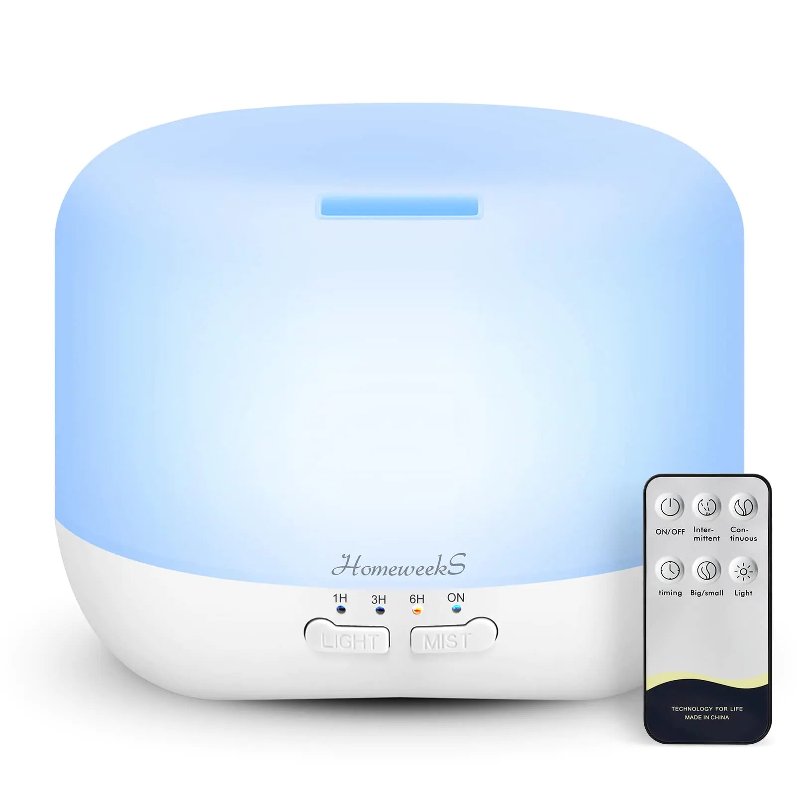 HOMEWEEKS 500ml Ultrasonic Aromatherapy Device | Remote Control | 8-Color LED | Whisper Quiet | Auto Shut-Off