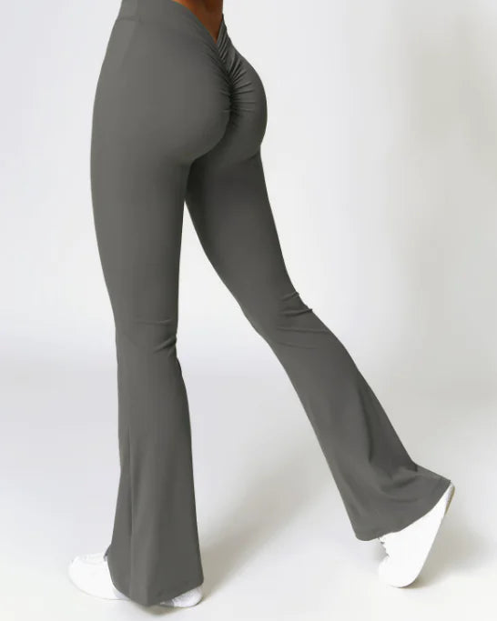 High-Waist Flared Yoga Pants – Ribbed Waistband, Soft Stretch Fabric, &amp; Comfort Fit for Studio or Streetwear