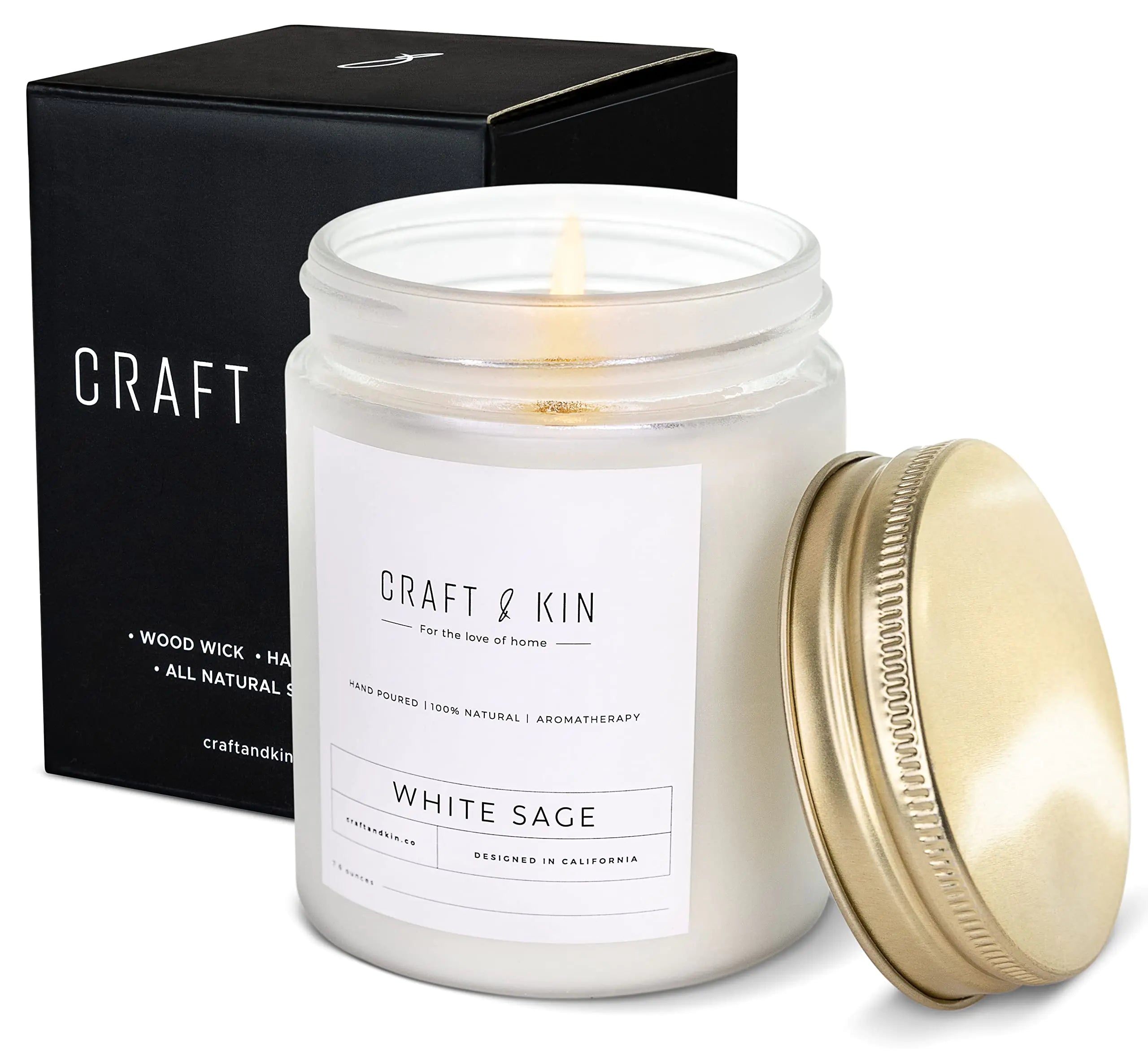 🕯️White Sage & Bergamot – Natural Soy Wood Wick Candle | 45-Hour Burn