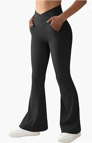 High-Waist Flared Yoga Pants – Ribbed Waistband, Soft Stretch Fabric, &amp; Comfort Fit for Studio or Streetwear