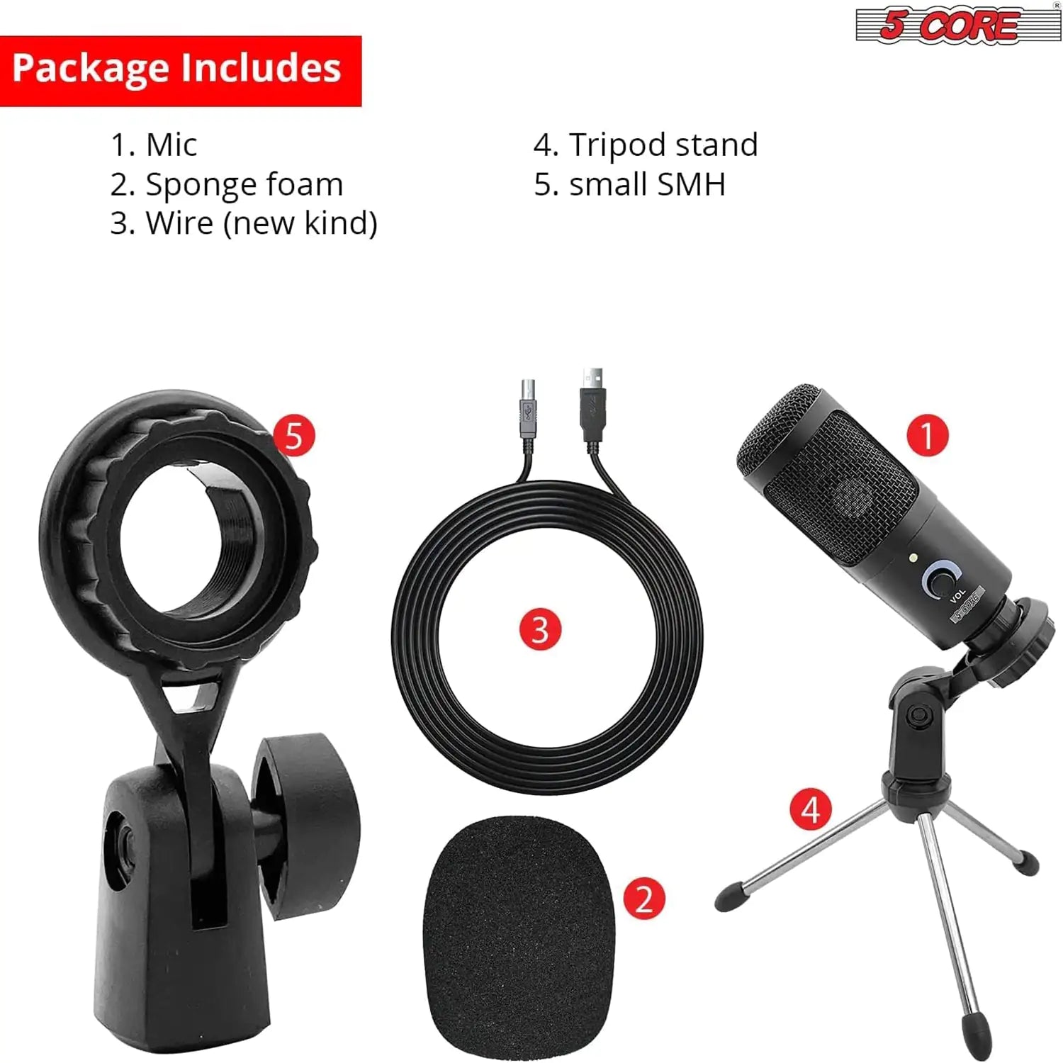 Professional Podcast Equipment Bundle – USB Condenser Microphone Recording Set with Stand, Shock Mount, Foam Cover & Cable