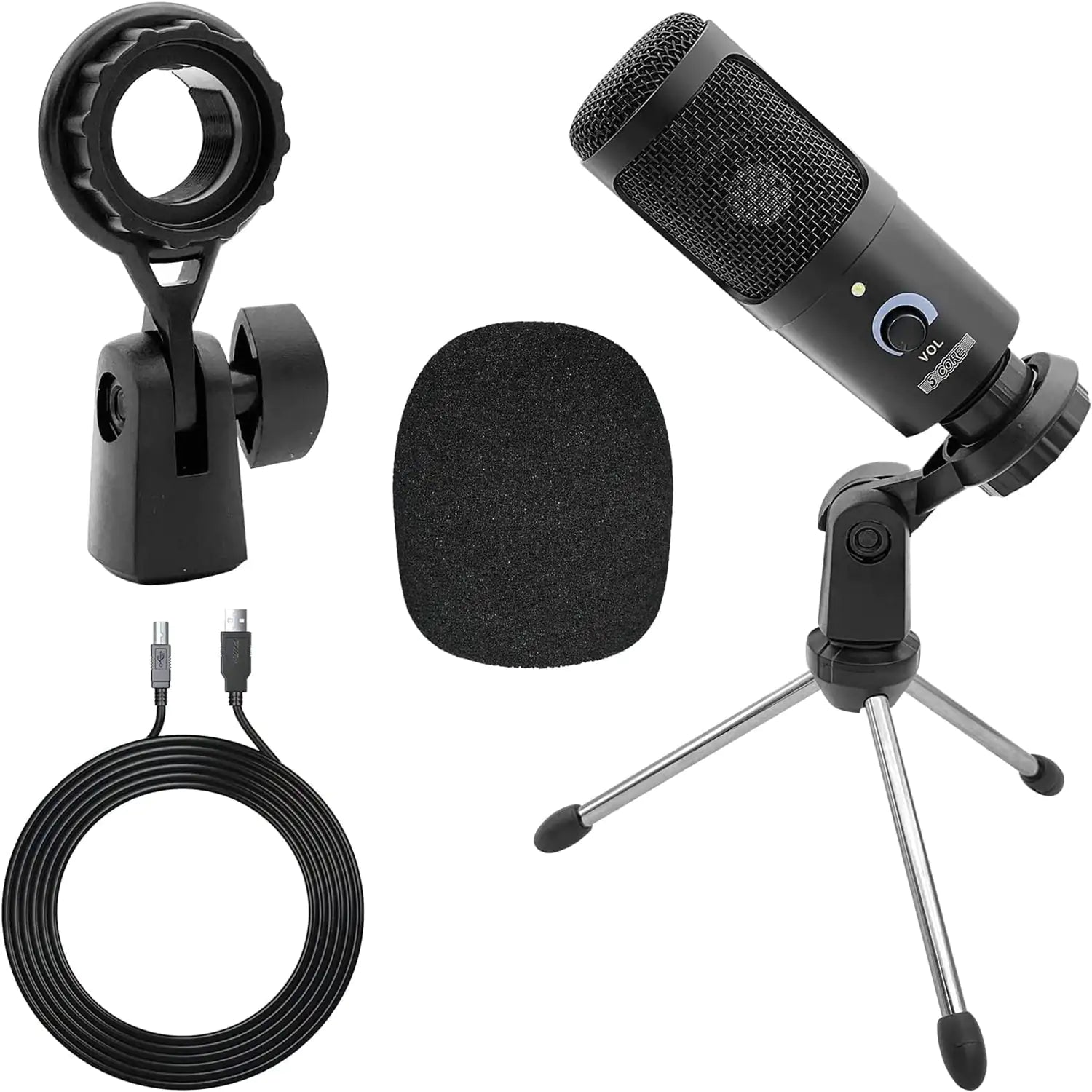 Professional Podcast Equipment Bundle – USB Condenser Microphone Recording Set with Stand, Shock Mount, Foam Cover & Cable