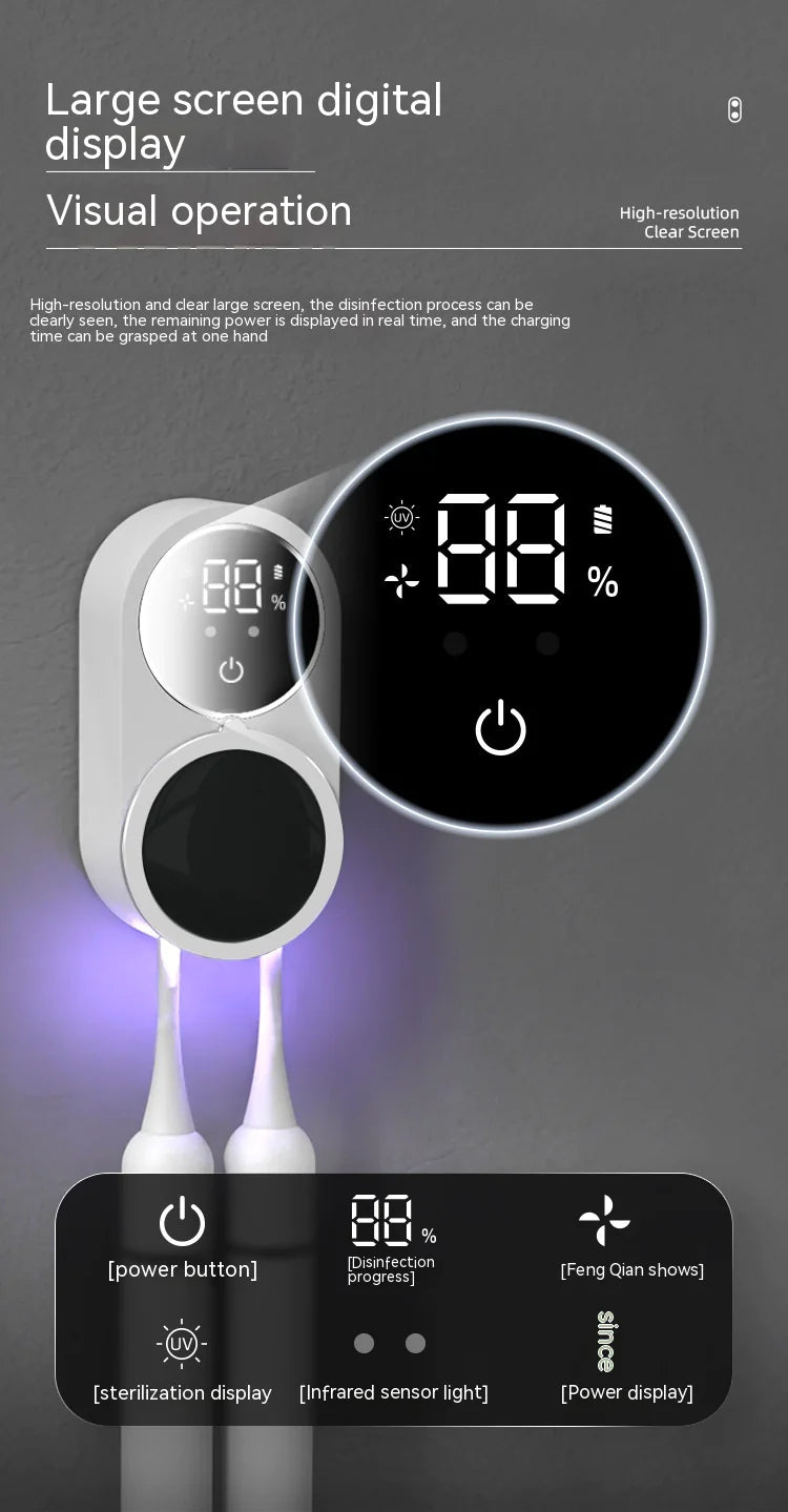 Portable UV-C Toothbrush Sterilizer & Holder – 99.9% Bacteria Elimination for Home or Travel